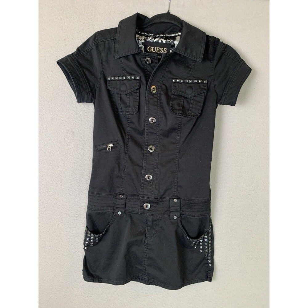 GUESS Mini Dress Size S Black Studded Cowgirl Western Y2K Rodeo Steampunk - Picture 3 of 9